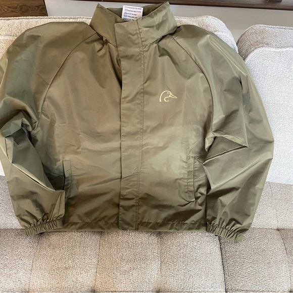 Wind Breaker Athletic Jacket Ducks Unlimited Hood Pockets Khaki M-L - Picture 1 of 12